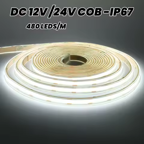 480LEDs/M High Bright COB LED Strip DC 12V 24V IP67 Waterproof Flexible Light 3000K 4000K 6000K TV B