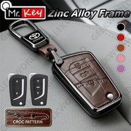 [Mr.Key] Alloy Frame Crocodile Leather Flip Key Case For Toyota Camry Aygo X Cross Yaris Prius Verso