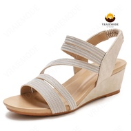 VRAIEMODE Slingback Wedge Sandals Soft Elastic Band Roman Shoes Peep Toe Womens Sandals Non-slip Mid