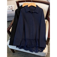Spring new style chubby girl design sense niche lace patchwork top shirt high-end sense