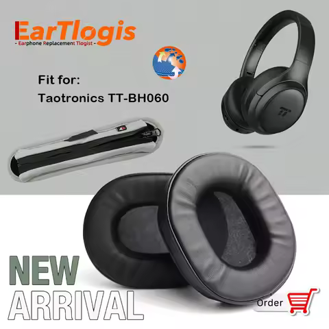 EarTlogis Replacement EarPads Bumper for Taotronics TT-BH060 Headset Parts Earmuff Cover Cushion Cup