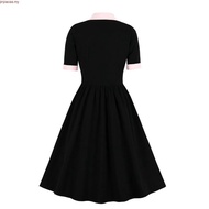 Women Vintage Bow Solid Dress Retro Rockabilly Elegant Cocktail Party 1950s 40s Swing Dress Summer D
