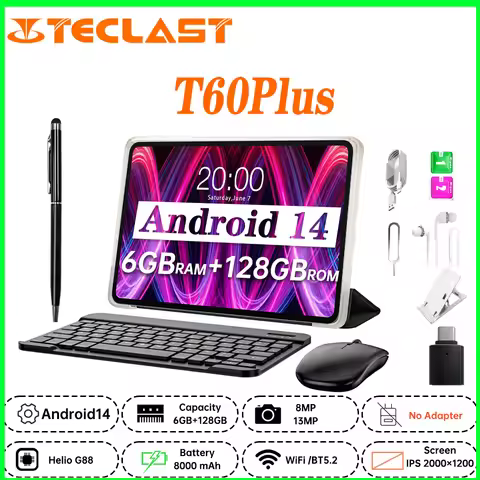 NEW Tablet Teclast T60 Plus 12 inch MTK Helio G88 8-core CPU 6GB RAM 16GB ROM Android 14 Dual-band W