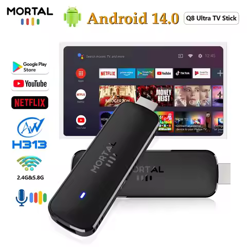 Mortal Q8 Ultra Android14 4k Smart TV Stick Allwinner H313 Wifi6 BT5.0 Google Chromecast Voice 2G 16