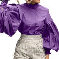 Baju Tema Retro 60an 70an Blouse Saloma Tangan Kembang Polkadots Casual Collared Lantern Long Sleeve