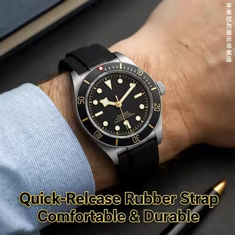 20mm 22mm Soft Rubber Strap for Tudor Black Bay Panda/Pro/Black Shield – Quick Release Diver Band wi