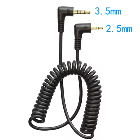 3.5mm To 2.5mm Male To Male 3 Pole 90 degree Angled Audio Coiled Spiral 40cm