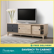 TV CABINET SOLID BOARD &amp; COMPARTMENT FIT ANY LIVING ROOM 180cm TV console 6ft Cabinet Sliding Door 2 Drawer - DAVENCY