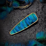 【手作】點翠工藝 孔雀羽毛鑲嵌 幾何髮夾 款式2