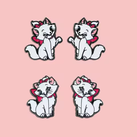 Disney Marie Cat Earrings - White Kitten Studs with Pink Bow, Aristocats Toys for Women & Girls