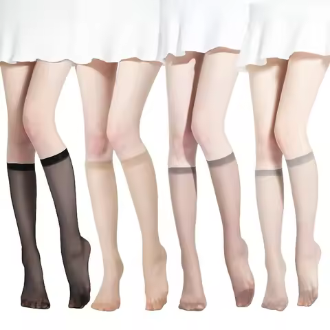 5 Pairs Black/Skin/Grey/Coffee/White Color Calf Socks Transparent Elasticity Ultra-thin Nylon Stocki