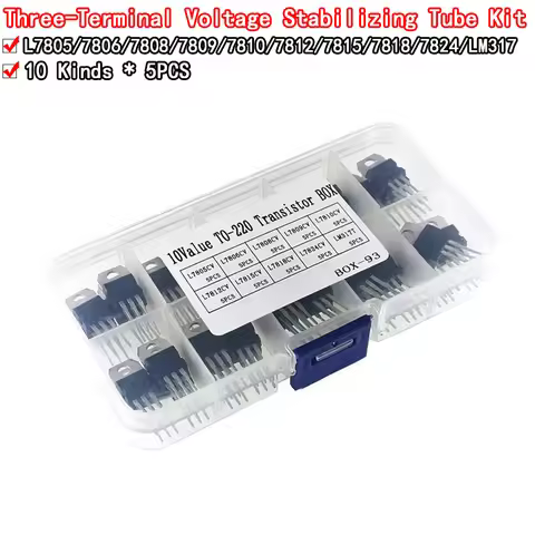 50PCS LM317T L7805 L7806 L7808 L7809 L7810 L7812 L7815 L7818 L7824 Transistor Assortment Kit Voltage