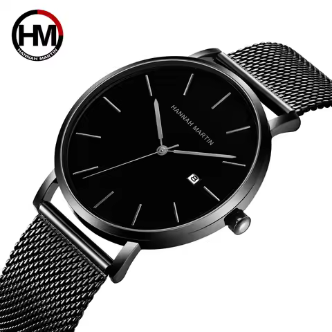 Men's Watch Hannah Martin Brand Fashion Stainless Steel Date Function Luxury Classic Ultra-thin Mini