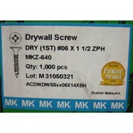 MK #6 X 1 1/2" WHITE DRYWALL SCREW ZPH (1000PCS) CEILING PLASTER SCREW