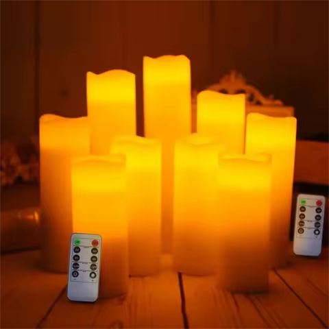 9Pack Led Flameless Candles H 5.6" 6.4" 7.4"xD2.2"Real Wax Battery Candles with Remote Timer Firepla