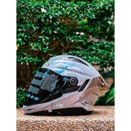 [READY STOCK] Zeus Helmet Grey ZS-613 2 in 1 Helmet Open Face/Full Face Double Visor + Free Gift + M