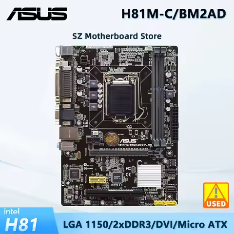 ASUS H81M-C/BM2AD/D Motherboard, LGA 1150 Socket, Support Intel Core i5 4570 2x DIMM Max. 16GB DDR3,