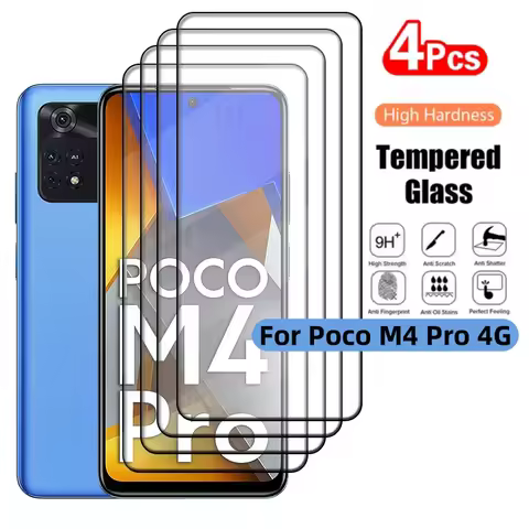 4Pcs For Poco M4 Pro 4G Glass Poco M4 Pro Tempered Glass Full Cover Glue 9H HD for Screen Protector 