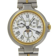 登喜路千禧腕錶，月相顯示，不鏽鋼鍍金，石英機芯，多指針模擬顯示，白色錶盤，男童尺寸 [二手]