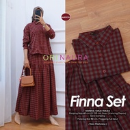 KEMEJA KATUN FINNA ONE SET BLOUSE SET DRAWSTRING SHIRT WAIST LONG SKIRT TARTAN MOTIF PREMIUM HARUKA 