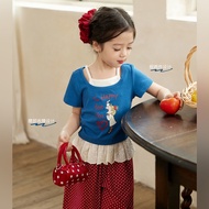 Little Obao Okids children's clothing, baby girl short-sleeved T-小O宝Okids童装 女宝宝短袖t恤套装薄款2025女童阔腿裤套装9.