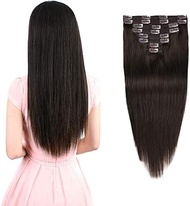 Real Clip in Hair Extensions Dark Brown 8 Pieces - Premium Womens Straight Double Weft Thick Remy Ha