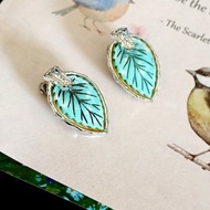 vintage jewelry 典雅清新薄荷葉形 夾式耳環