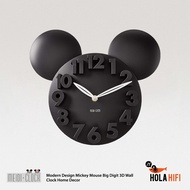 MEIDI CLOCK Modern Design Mickey Mouse Big Digit 3D Wall Clock Home Decor  Black - นาฬิกาแขวนผนัง สิ