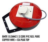 1G ROUND EXTENSION TRAILING SOCKET C/W 6MTR X 0.5MM2 X 3CORE PVC FLEX. PURE COPPER WIRE + 3 PIN PLUG