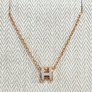 全新 HERMES 經典 mini Pop H項鍊 (奶茶/玫瑰金)