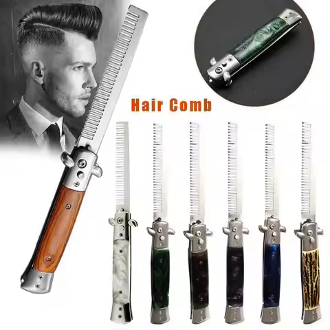 Automatic Steel Combs Foldable Knife Brushes Hair Trimmer Brush Mens Knife Comb Pocket butterfly Acc