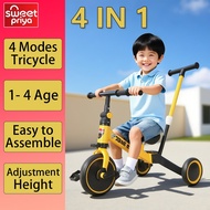 4 in 1 Baby Tricycle Foldable Kids Bycycle Stroller Children Bike Height adjustable Balance Car Basi