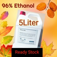 5Liter Ethanol 96% / Ethyl Alcohol 96% / Rubbing Alcohol/ Sanitizer (High Purity without dilution) f