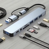 8-in-2 Docking Station: USB 3.0 & USB-C Hub + SD/TF Reader + 3.5mm Audio Jack