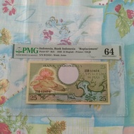 Uang Kuno Bunga 1959 25 Rupiah Replacement 1 Huruf PMG 64