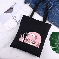 Darling in The Fran Black Canvas Tote Bag Shopping Bag Reticule Cosmetic Bag Student Shoulder Bag Bl