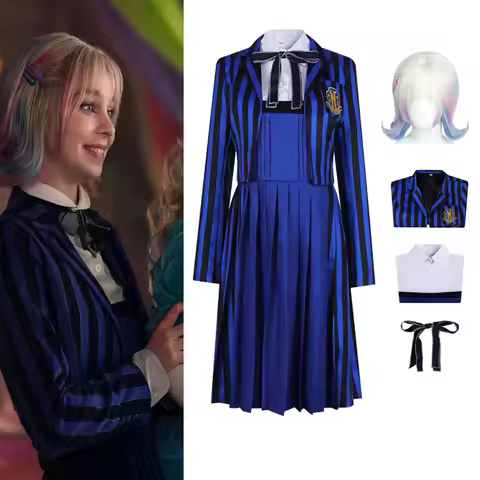 TV Wedd Season 2 Newly Sinclair Enidd Cosplay Costume Enid Blue Striped School Uniform Coat Dress Su