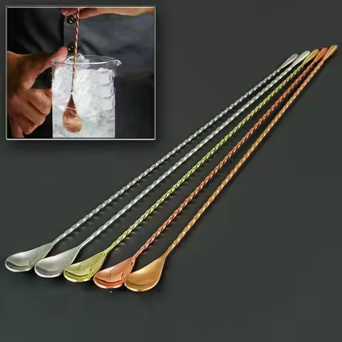 Long Handle Stainless Steel Spiral Cocktail Spoons Teadrop Scoops Bartender Stirring Tools Kitchen S
