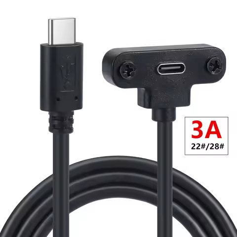 USB 2.0 Tyep C Panel Mount Adapter Cable 90 Degree Angle USB C Male to Female Extension Cable with P