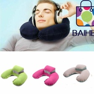 BAIHEE U-Shape Pillow, Flocking Neck Head Rest Air Inflatable Pillow, Portable PVC Folding with Stor