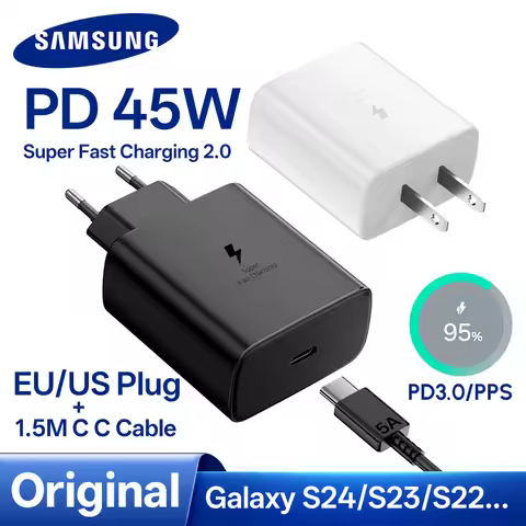 Original Samsung 45w Power Adapter and Cable EU US Travel Adapter EP-TA845 Galaxy S25+ S24 Ultra S23