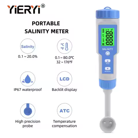 yieryi Salinity Meter Waterproof Salt Concentration Meter 0.1-20.0% ATC for kitchen, catering, food 