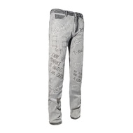 รวมแล็บ Inside Out Vintage Washed Graffiti Tagging เดนิม กางเกงยีนส์ Youth สลิมฟิต High สตรีทสไตล์ ซ