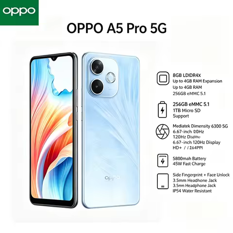 2026 new OPPO A5Pro Smartphone 8 GB RAM 256 GB ROM Dual SIM 6.5' HD+ Waterdrop Screen Helio P35 Chip