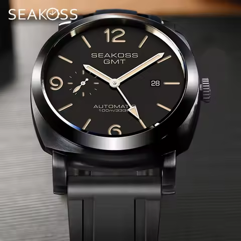SEAKOSS 100m Diving Men GMT Automatic Mechanical Watches 1963 Clock 2557 Seagull Movement Super Lumi