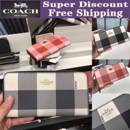 COACH F54757 New style women's long clip, black and white plaid with long zipper wallet, multi-card 