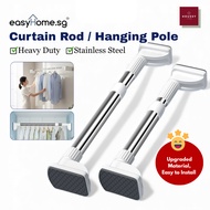 Easyhome.sg Stainless Steel Telescopic Curtain Rod | Adjustable No-Drill Curtain & Clothes Bar | Hea