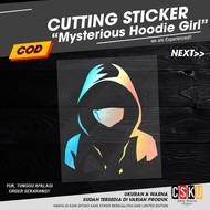 Cutting Stiker Mysterious Hoodie Girl Variasi Motor Mobil Sticker Keren Visor Bodi