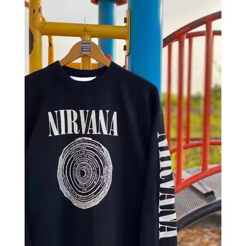 American Retro Nirvana Band 3D Printed Cycling Long Sleeved T-shirt for Men and Women, Loose High St