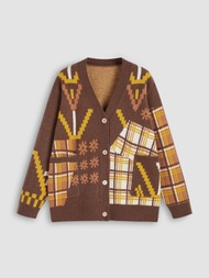 Cider V-neck Geomoteic Graphic Cardigan